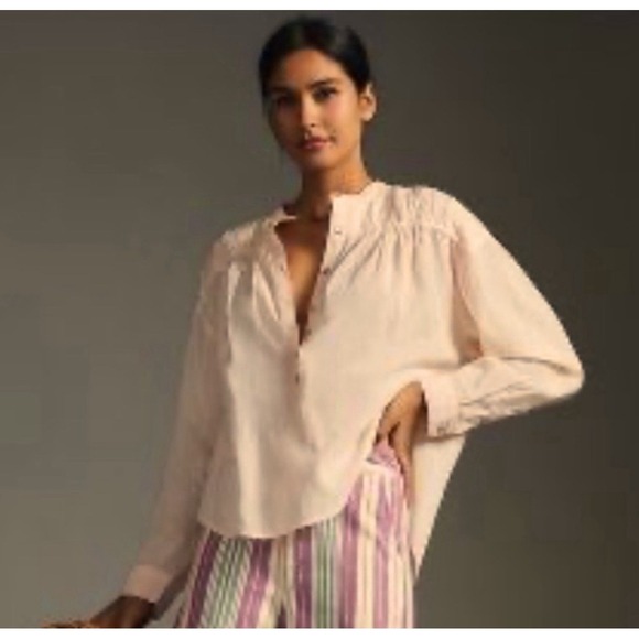 Anthropologie Tops - Anthropologie Pilcro Henley Womens Medium Boxy Boho Blouse Peach Cotton Blend
